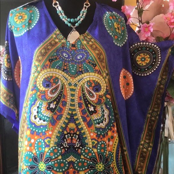 💐NWT GYPSIE BLU MOD FLORAL COVERUP CAFTAN - Picture 3 of 10